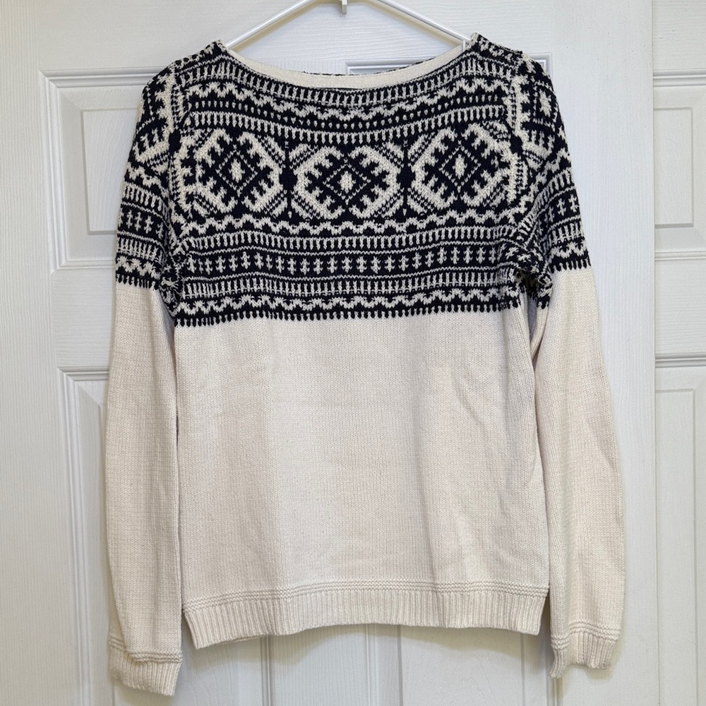 Lauren Ralph Lauren Cream & Black Fair Isle Boat Neck Sweater